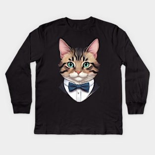 Fancy Cat with Bowtie no.17 Kids Long Sleeve T-Shirt